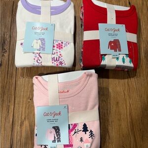 NWT Cat & Jack Girls Pajama Lot 4T 3 Sets Cotton LS Top Fleece LS Pants Winter